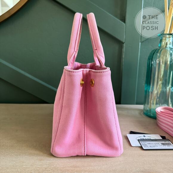 RARE Prada Canapa Small PINK Limited Striped Strap Tote Crossbody Bag - Picture 9 of 16